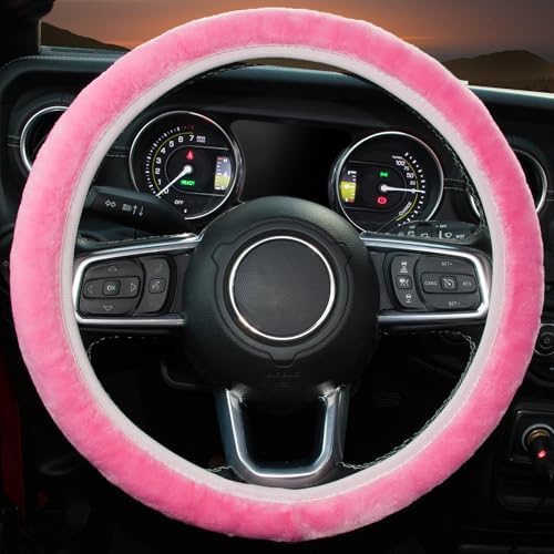 KAFEEK Pink Fuzzy Steering Wheel Cover - Image 2