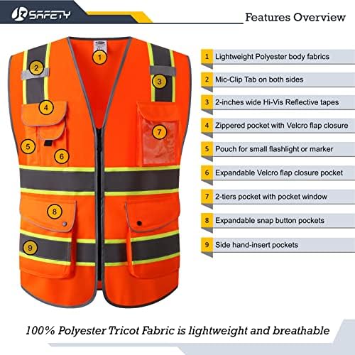 JKSafety Safety Vest for Men Women Reflective Hi Vis JK901 Orange L - Image 3
