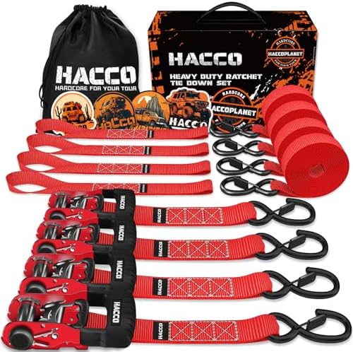 HACCOPLANET 1.6in Heavy Duty Ratchet Tie Down Straps 4PK by Haccoplanet
