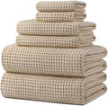 POLYTE 430 GSM Poly Blend Microfiber Quick Dry Waffle Bath Towel Set of 6 by Polyte