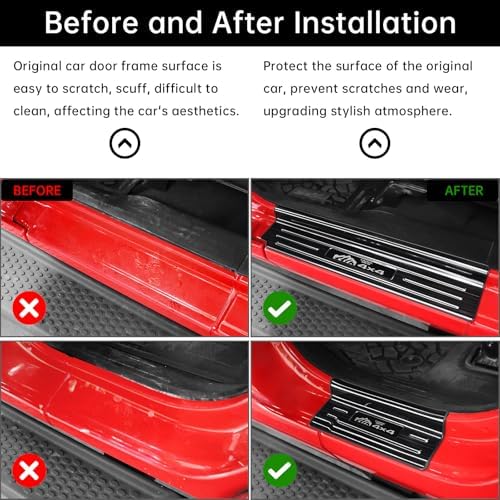 4PCS Door Sill Guards for Jeep Wrangler 2018-2025 2026 JL JLU & 2020-2026 - Image 3