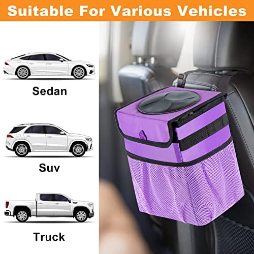 Car Trash Can Foldable Garbage Bin Leakproof 2.3 Gallons Car Trash Bag Purple - Image 7