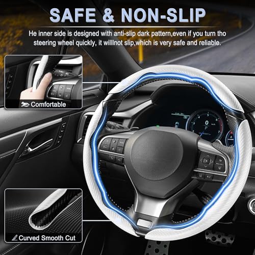 Amiss 3pcs Carbon Fiber Anti-Skid Steering Wheel Cover, Waterproof & Segmented - Image 3