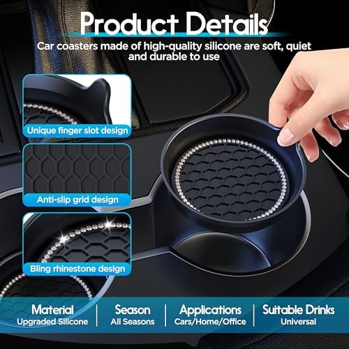 Amooca 4-Pack Car Cup Holder Coaster Bling Crystal Rhinestone Car Interior - Image 5