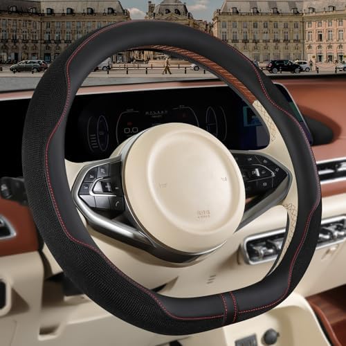 Nappa Leather Black D Shaped Steering Wheel Cover 15 inch - Image 2