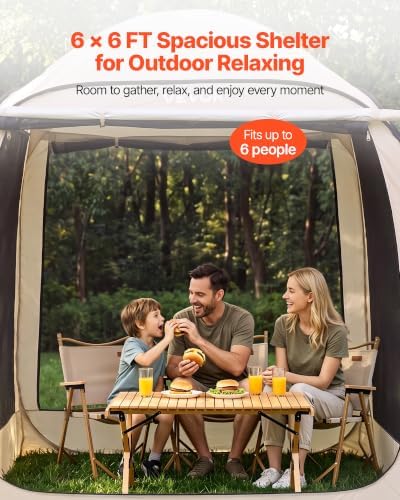 VEVOR Pop Up Screen House Tent, 6 x 6 ft, 4-6 Person Screen Gazebo - Image 3