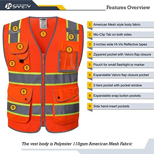 JKSafety Safety Vest for Men Women Reflective Hi Vis JK100 Orange XL - Image 3
