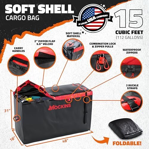 Mockins 15 Cu Ft Durable Trailer Hitch Cargo Carrier Bag w/ 4 Packing Cubes - Image 2
