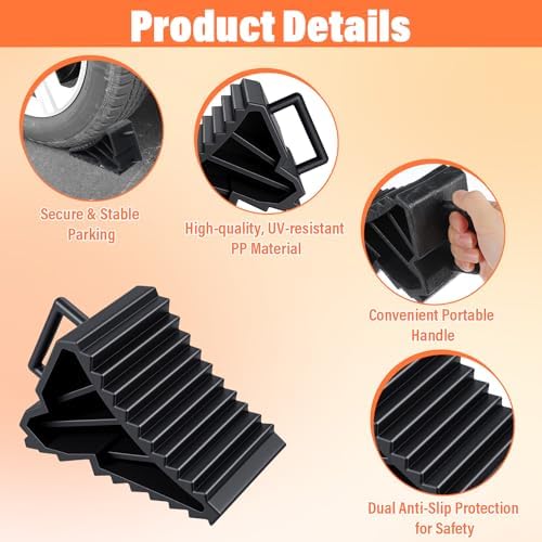 4 Pack Wheel Chocks for RV Trailers & Camper, Heavy Duty Non-Slip Tire Stoppers - Image 3