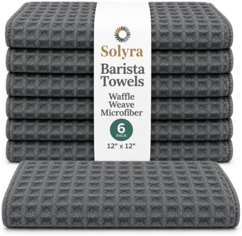 Solyra Barista Towels, Coffee Towel, 6 Pack, 12x12 in Microfiber, Dark Gray by Solyra