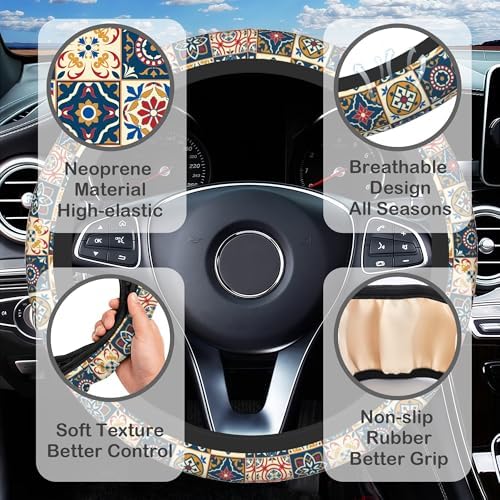 Ethnic Moroccan Floral Flower Steering Wheel Cover - Image 3