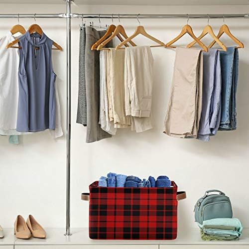 AUUXVA Storage Basket Red Black Christmas Buffalo Plaid Check Storage Cube Box - Image 5