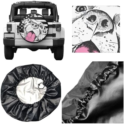 RV Spare Tire Cover American Flag Dog Wheel Covers 14 Inch No Camera Hole - Image 6