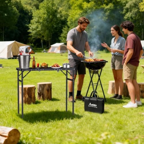 Anbte 3ft Tri-fold Grill Table, 3 Adjustable Heights Max 29.5" - Image 2