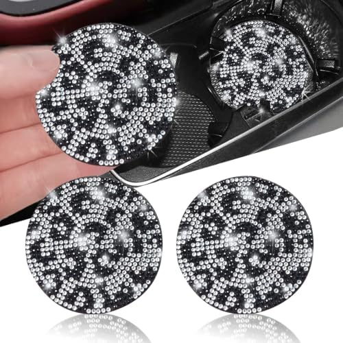 NBTEPEM 2pcs Bling Leopard Car Coasters, Non-Slip Cheetah Car Cup Holder Insert by NBTEPEM