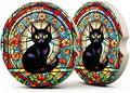 Black Cat Stained Glass Car Coasters, Retro Floral Gothic Cup Holders by Unknown
