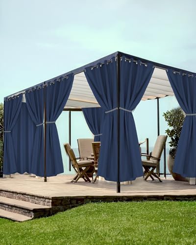 Grommet Outdoor Curtains for Patio Waterproof 8 Pcs 54x108 In Navy by HolidayIdeas