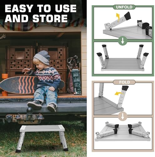 Adjustable RV Step Stool, Wide Platform, Foldable Legs - Image 6
