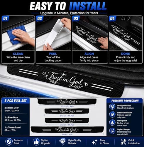 5PCS Trust Car Door Sill Protector, Carbon Fiber Leather Sill Stickers - Image 4