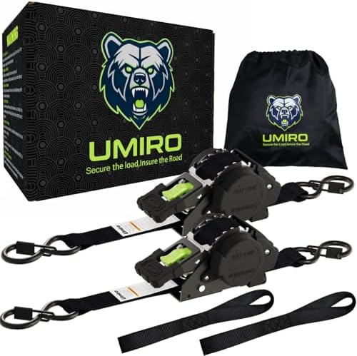 Retractable Ratchet Straps 1''x 12ft Heavy Duty Tie Downs Bolt on Auto Retract by Umiro