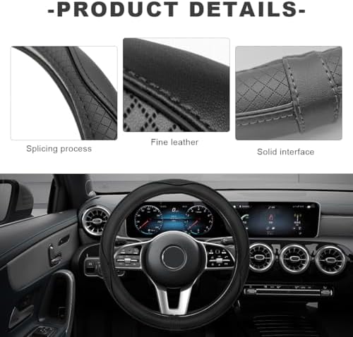 Car Steering Wheel Cover, 15 Inch Anti-Slip Breathable Leather Auto Steering - Image 4