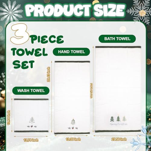 Peryiter 3 Pack Xmas Tree Decorative Bath Towel Set - Image 2
