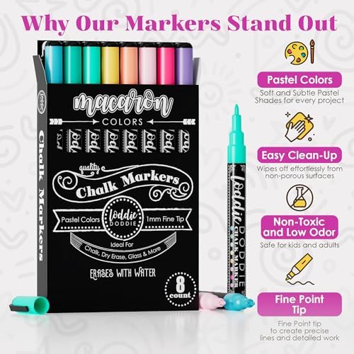 Loddie Doddie Liquid Chalk Markers, Fine Tip, Pastel Chalk Markers, 8 Pack - Image 2