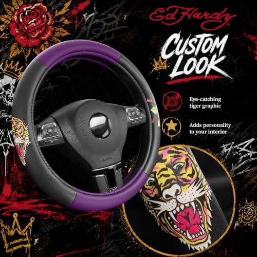 ED HARDY Tiger Print Steering Wheel Cover, Fits 14.5-15.5 Inch Steering Wheels - Image 3