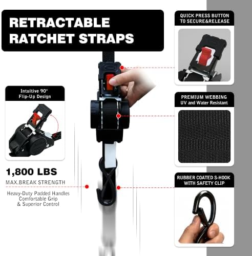 Retractable Ratchet Straps 1" x 13 Ft, 800 Lbs, 4 Pack - Image 2