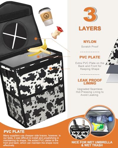 Pritent Car Trash Can with Lid Leakproof Car Garbage Bag Vehicle Trash Bin - Image 3