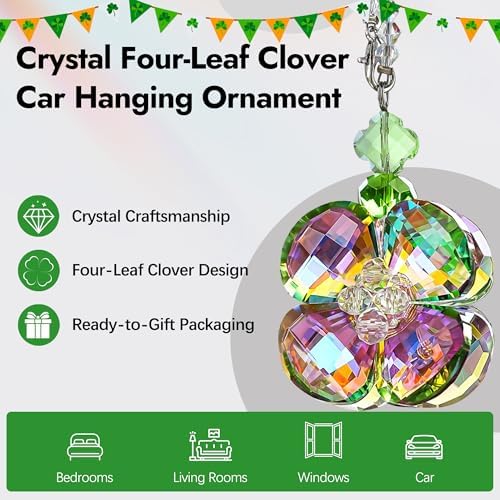 Crystal Four Leaf Clover Car Rear View Mirror Pendant Hanging Ornament - Image 6