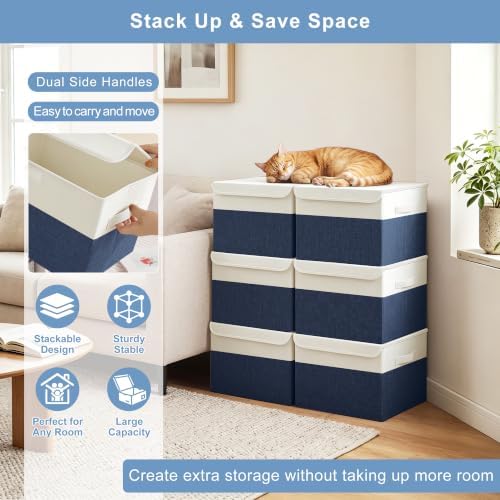 Bagnizer Large 22 Quart Linen Fabric Foldable Storage Bin Cube Organizer Basket - Image 5