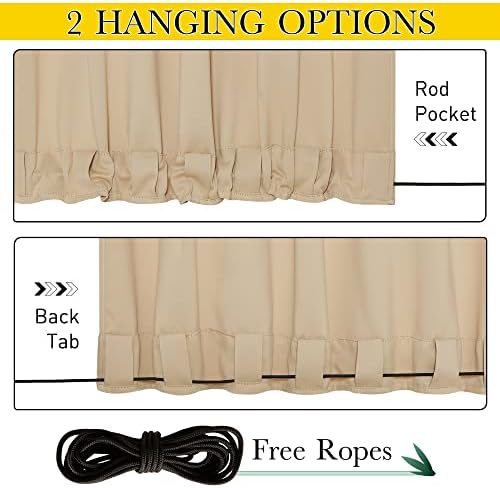 NICETOWN 2 Panels Outdoor Patio Curtains Windproof & Waterproof, Top & Bottom - Image 2