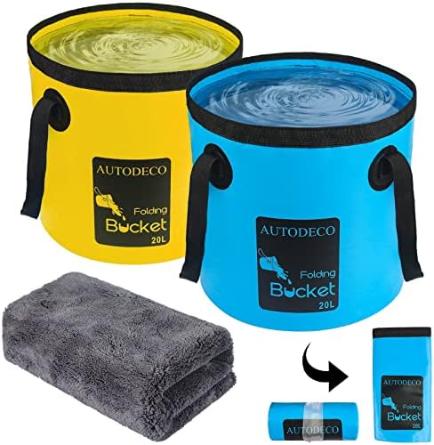 2 Pack Collapsible Bucket 5 Gallon Container Folding Water Bucket Portable Wash by AUTODECO