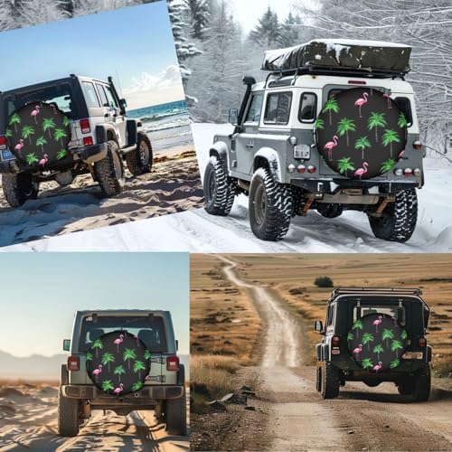 Palm Flamingos Black Spare Tire Cover - Image 7