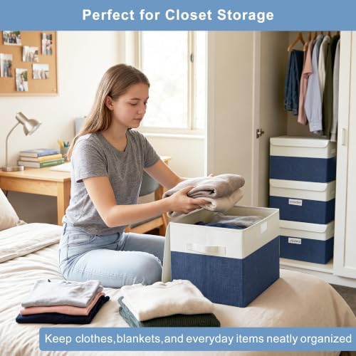 Bagnizer Large 22 Quart Linen Fabric Foldable Storage Bin Cube Organizer Basket - Image 3
