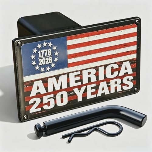 Steel Hitch Cover, Patented Riveted Aluminum Flag, Car Wash Safe by TrkWyze