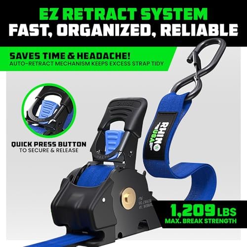 Rhino USA Retractable Ratchet Straps - 1in x 10ft - Image 2