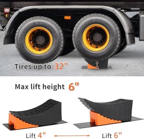 OULEME 6" Raised Tire Ramp Aid, Curved Tandem Wheel Leveler & Chock 1PK - Image 2