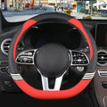 15 inch Cute Leather D Shape Steering Wheel Cover Black Red by Binsheo