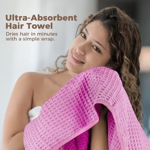 HOMEXCEL 2PK Microfiber Hair Towels Waffle Weave, 40x26.5 in, Fast Drying - Image 4