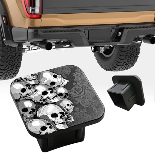 Hitch Cover Fits for 2 Inch Hitch Black and White Skull Floral Trailer Hitch - Image 4