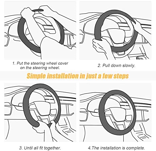 Moly Magnolia 15 Inch Car Steering Wheel Cover, Carbon Black/Coffee - Image 4