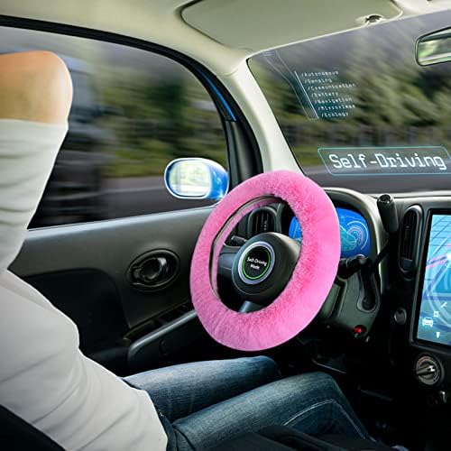7PCS Set car Interior Aesthetic Accessories, Fluffy 15 inch Steering Wheel Cover - Image 4