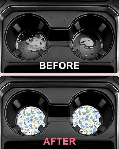 Swooflia Cute Girly Ceramic Car Coasters Blue Flower Cup Holder Coasters - Image 4