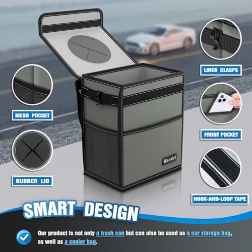 K KNODEL Car Trash Can with Lid, Car Garbage, Bin and Bag - Image 3