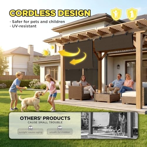 Outdoor Roller Shade 7'W x 14.5'H Cordless Shades Roll Up, Folding Exterior - Image 3