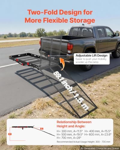 VEVOR Hitch Mount Wheelchair Carrier Height Adjustable, 500LBS Steel Mobility - Image 3