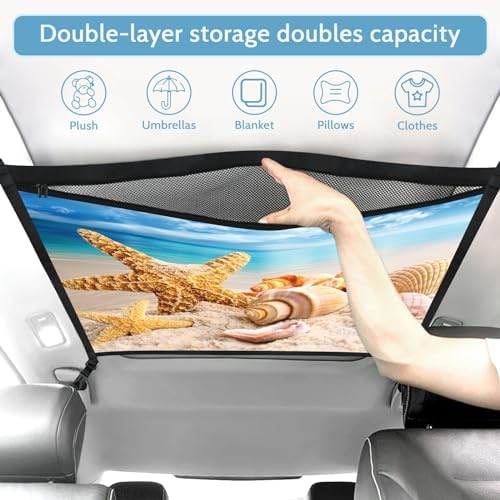 Starfish Car Storage Mesh Organizer Ceiling Cargo Net Double-Layer Adjustable - Image 4