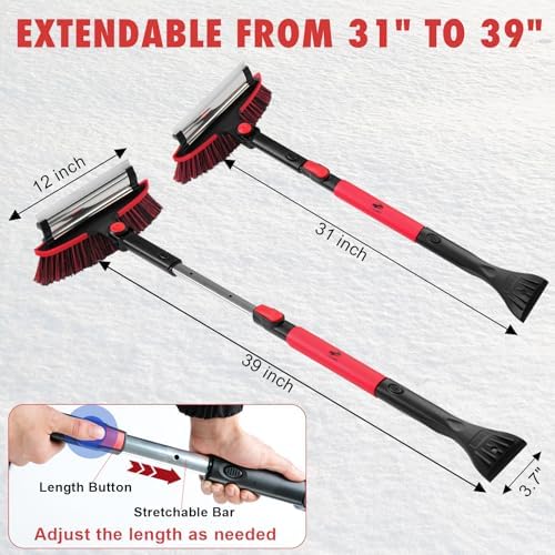 CARCAREZ 39" Extendable Car Snow Brush and Ice Scraper, Windshield Window Ice - Image 5